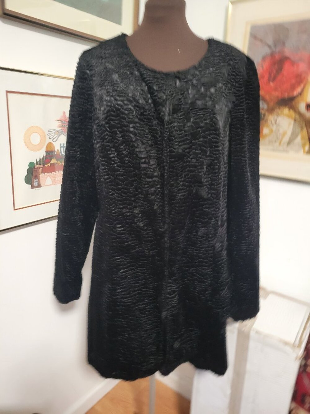 INC Faux Fur Black Coat Aline Size XL